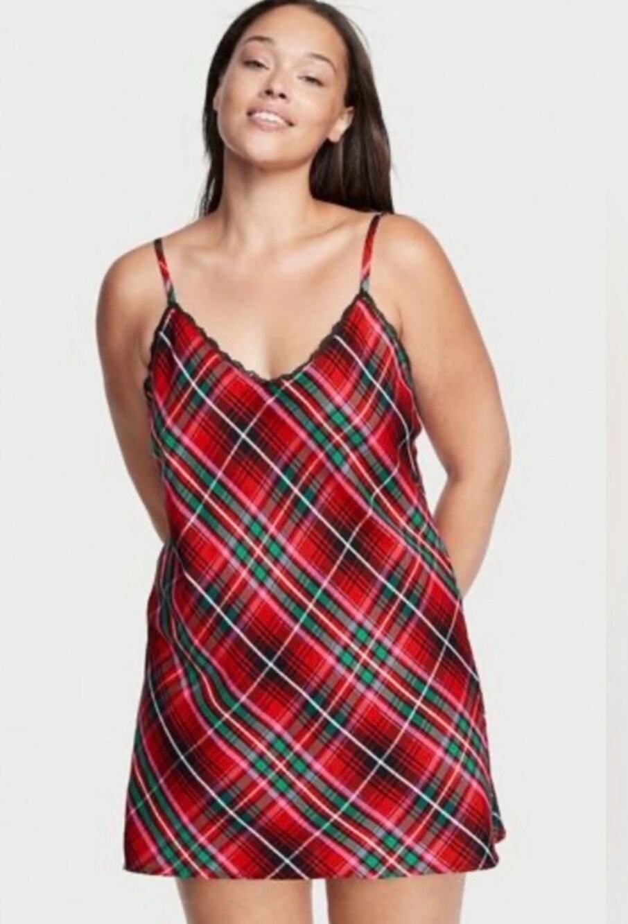 Victoria’s Secret Nightgown Women’s Large Plaid V Neck Camisole Sleep Dress
